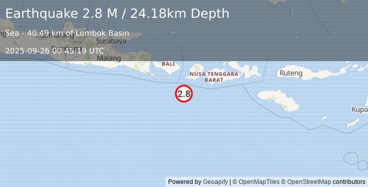Earthquake South of Bali, Indonesia (2.8 M) (2025-09-26 00:45:19 UTC)