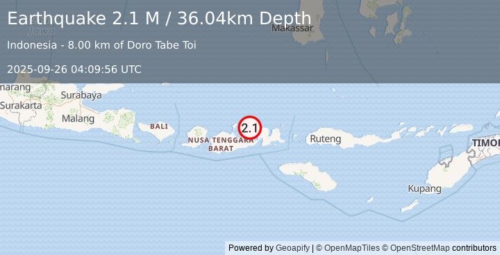Earthquake Sumbawa Region, Indonesia (2.1 M) (2025-09-26 04:09:56 UTC)