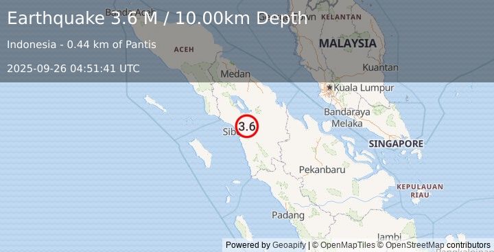 Earthquake Northern Sumatra, Indonesia (3.6 M) (2025-09-26 04:51:42 UTC)