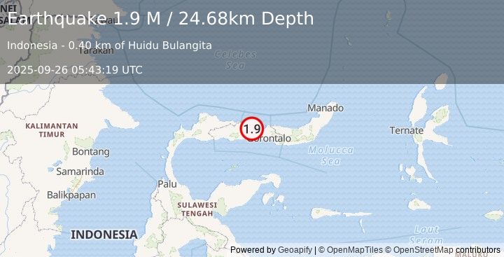 Earthquake Minahassa Peninsula, Sulawesi (1.9 M) (2025-09-26 05:43:19 UTC)