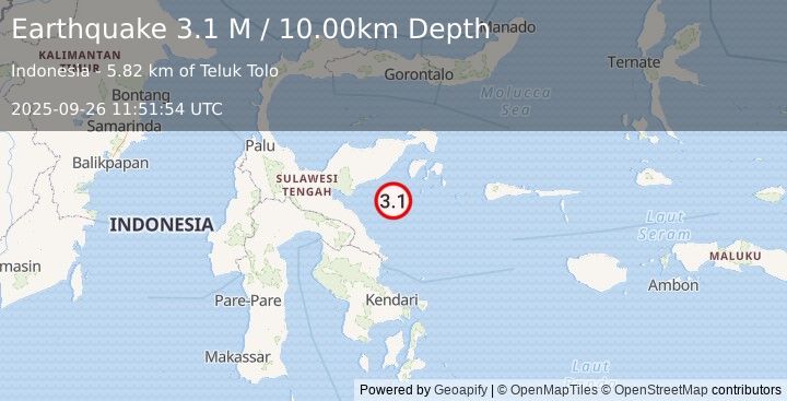 Earthquake Sulawesi, Indonesia (3.1 M) (2025-09-26 11:51:54 UTC)