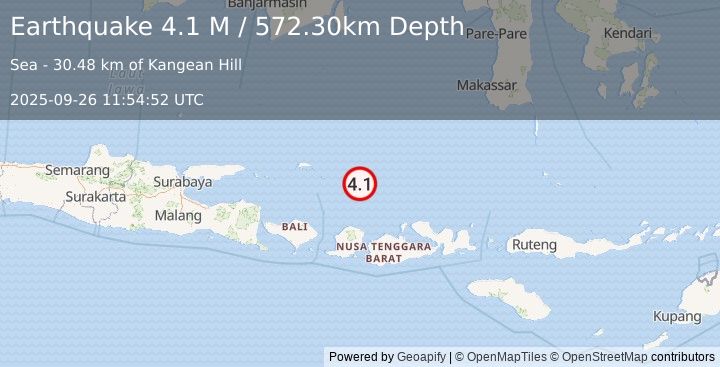 Earthquake Bali Sea (4.1 M) (2025-09-26 11:54:52 UTC)
