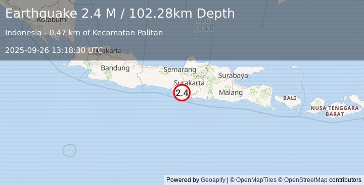 Earthquake Java, Indonesia (2.4 M) (2025-09-26 13:18:30 UTC)