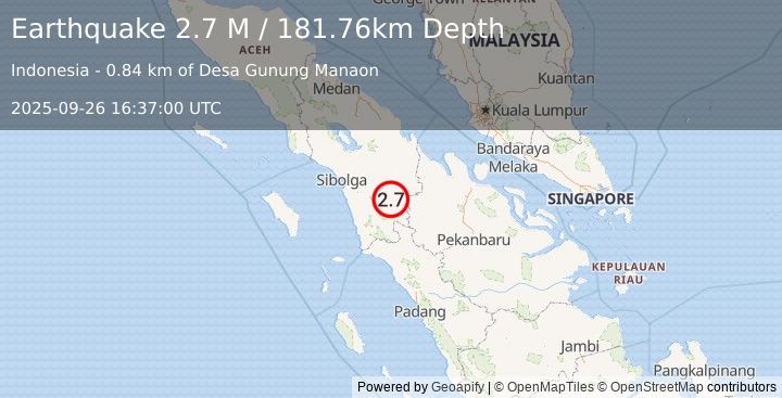 Earthquake Northern Sumatra, Indonesia (2.7 M) (2025-09-26 16:37:00 UTC)