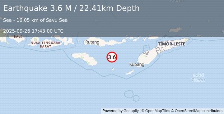 Earthquake Savu Sea (3.6 M) (2025-09-26 17:43:01 UTC)