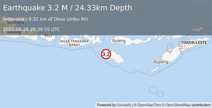 Earthquake Sumba Region, Indonesia (3.2 M) (2025-09-26 20:39:55 UTC)