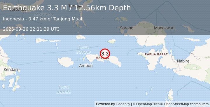 Earthquake Seram, Indonesia (3.3 M) (2025-09-26 22:11:39 UTC)