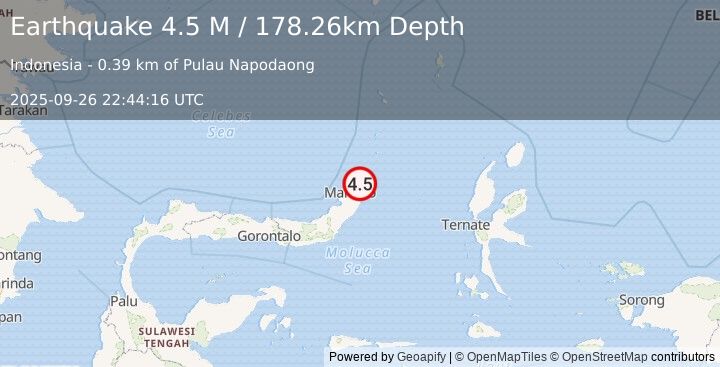 Earthquake Northern Molucca Sea (4.5 M) (2025-09-26 22:44:16 UTC)
