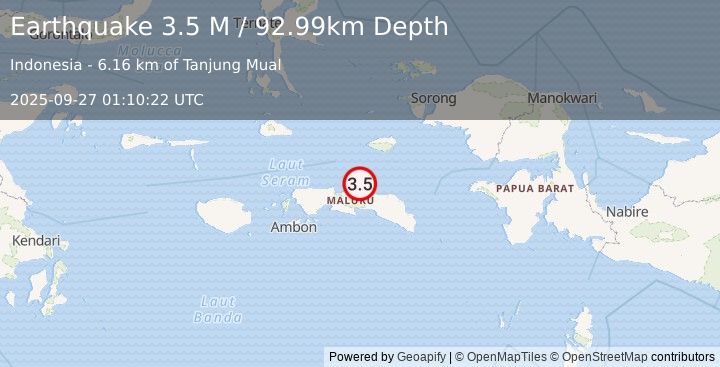 Earthquake Seram, Indonesia (3.5 M) (2025-09-27 01:10:22 UTC)
