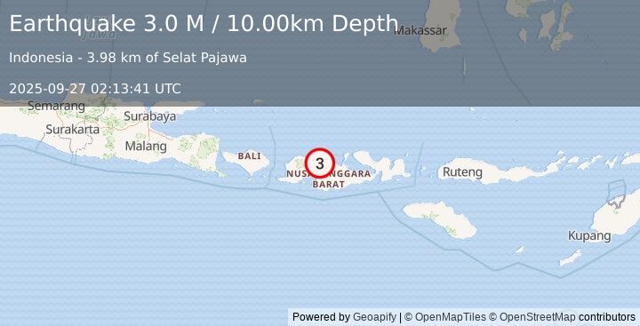 Earthquake Sumbawa Region, Indonesia (3.1 M) (2025-09-27 02:13:40 UTC)