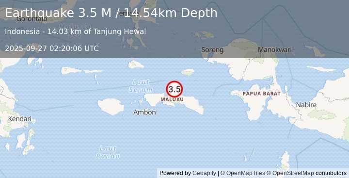 Earthquake Seram, Indonesia (3.5 M) (2025-09-27 02:20:07 UTC)