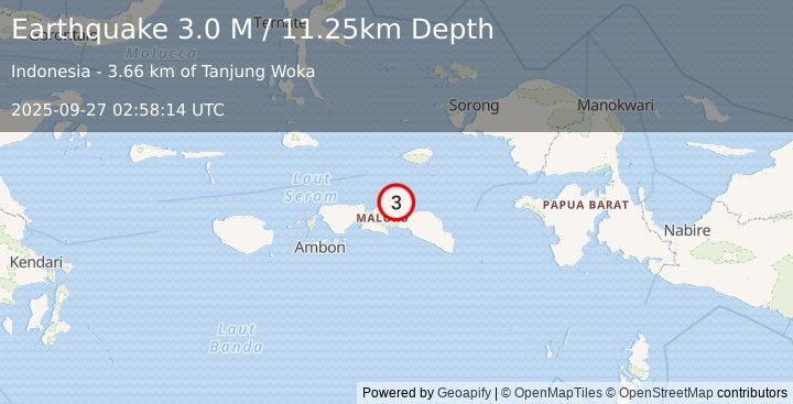 Earthquake Seram, Indonesia (3.0 M) (2025-09-27 02:58:14 UTC)