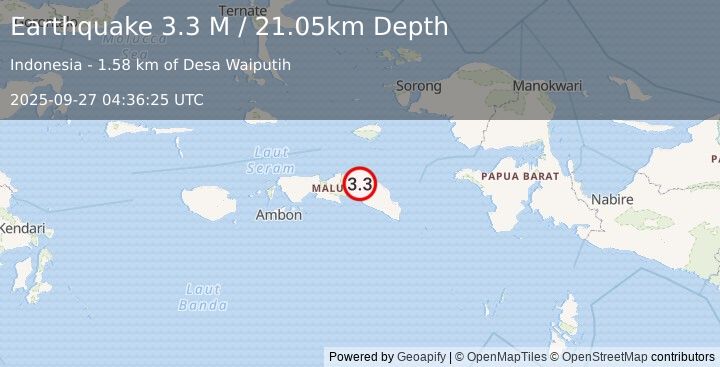 Earthquake Seram, Indonesia (3.4 M) (2025-09-27 04:36:26 UTC)