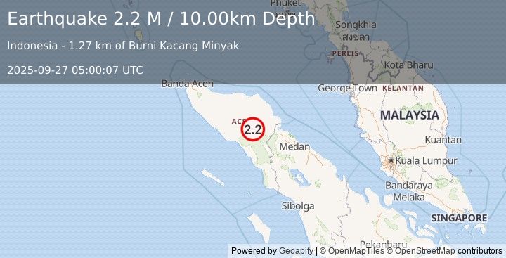Earthquake Northern Sumatra, Indonesia (2.2 M) (2025-09-27 05:00:07 UTC)