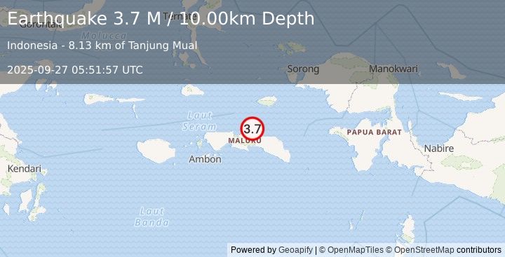 Earthquake Seram, Indonesia (3.7 M) (2025-09-27 05:51:57 UTC)