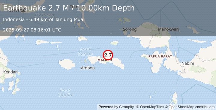 Earthquake Seram, Indonesia (2.7 M) (2025-09-27 08:16:01 UTC)