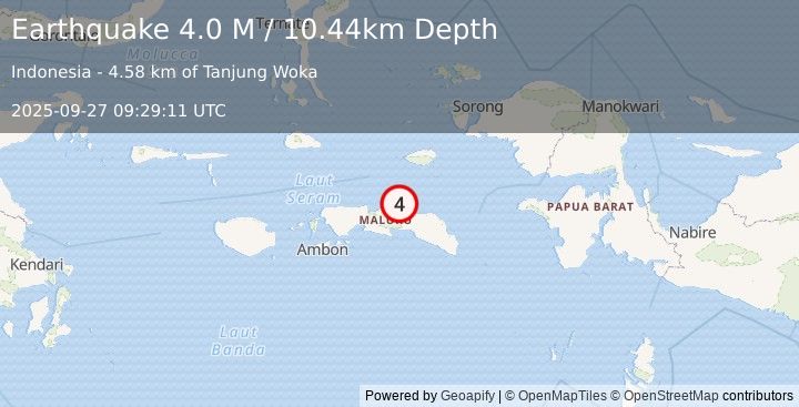 Earthquake Seram, Indonesia (4.0 M) (2025-09-27 09:29:11 UTC)