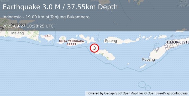 Earthquake Sumba Region, Indonesia (3.0 M) (2025-09-27 10:28:25 UTC)