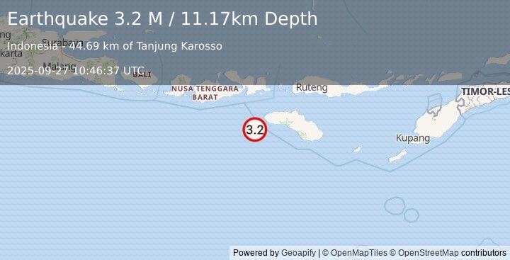 Earthquake Sumbawa Region, Indonesia (3.2 M) (2025-09-27 10:46:37 UTC)