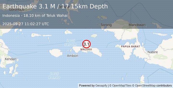 Earthquake Seram, Indonesia (3.1 M) (2025-09-27 11:02:27 UTC)