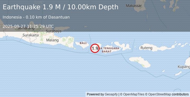 Earthquake Sumbawa Region, Indonesia (1.9 M) (2025-09-27 11:25:29 UTC)