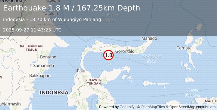 Earthquake Minahassa Peninsula, Sulawesi (1.8 M) (2025-09-27 11:43:23 UTC)