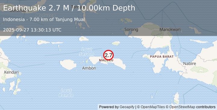 Earthquake Seram, Indonesia (2.7 M) (2025-09-27 13:30:13 UTC)