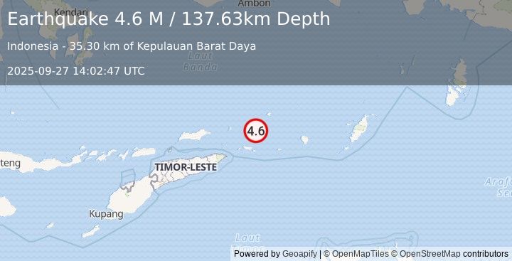 Earthquake Banda Sea (4.6 M) (2025-09-27 14:02:47 UTC)