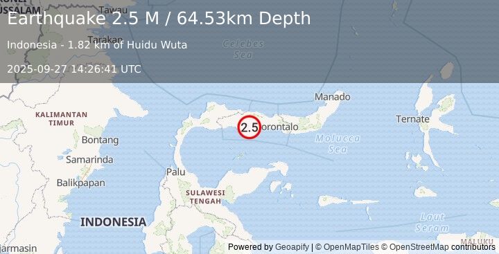 Earthquake Minahassa Peninsula, Sulawesi (2.5 M) (2025-09-27 14:26:41 UTC)