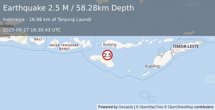 Earthquake Sumba Region, Indonesia (2.5 M) (2025-09-27 16:30:42 UTC)