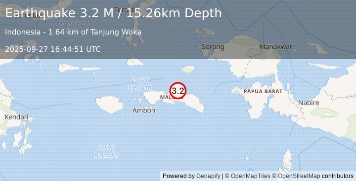 Earthquake Seram, Indonesia (3.2 M) (2025-09-27 16:44:51 UTC)