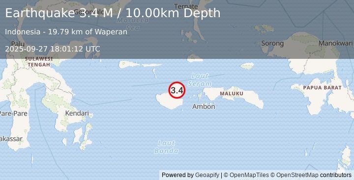 Earthquake Ceram Sea (3.4 M) (2025-09-27 18:01:12 UTC)