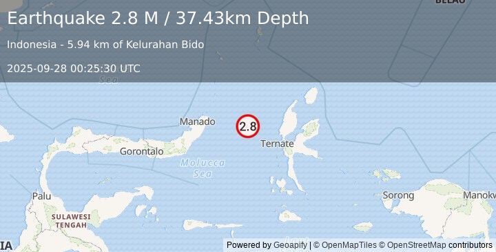 Earthquake Northern Molucca Sea (2.8 M) (2025-09-28 00:25:30 UTC)