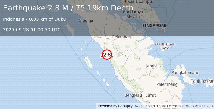 Earthquake Southern Sumatra, Indonesia (2.8 M) (2025-09-28 01:00:50 UTC)
