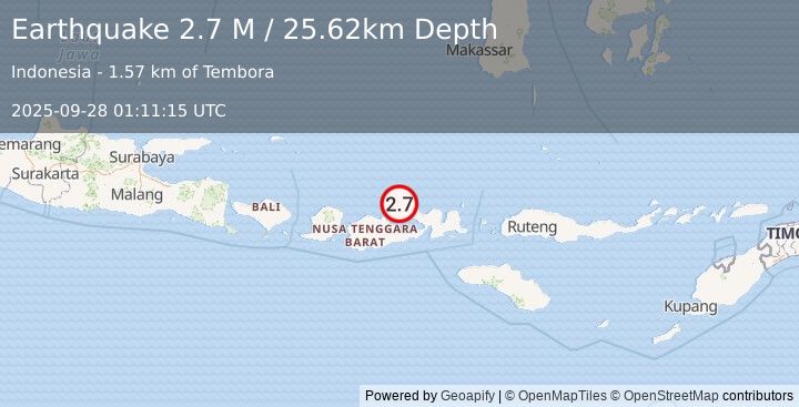 Earthquake Sumbawa Region, Indonesia (2.7 M) (2025-09-28 01:11:15 UTC)