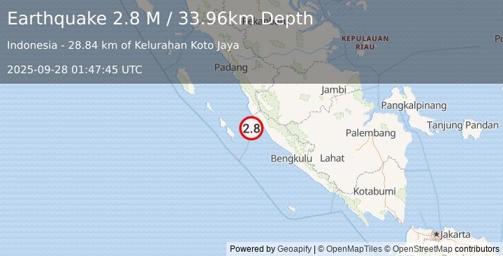 Earthquake Southern Sumatra, Indonesia (2.8 M) (2025-09-28 01:47:45 UTC)