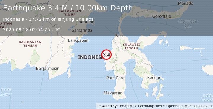 Earthquake Sulawesi, Indonesia (3.4 M) (2025-09-28 02:54:25 UTC)