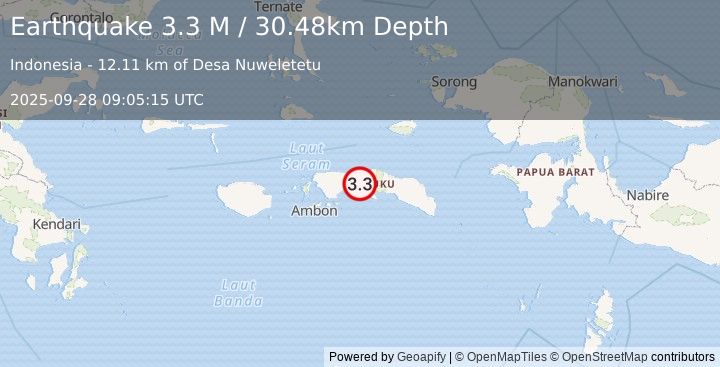 Earthquake Seram, Indonesia (3.3 M) (2025-09-28 09:05:15 UTC)