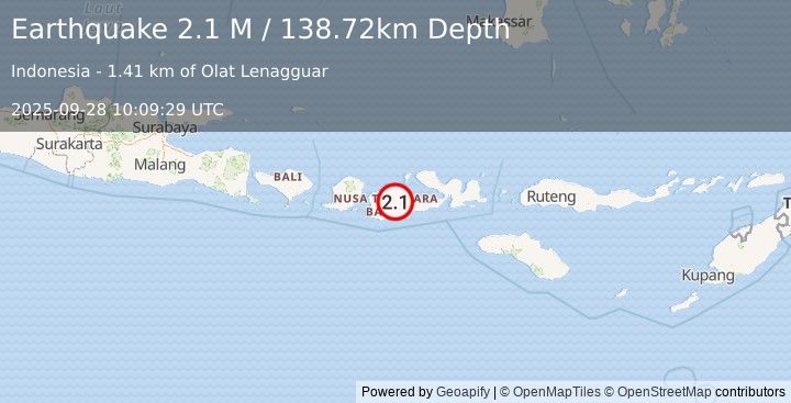 Earthquake Sumbawa Region, Indonesia (2.1 M) (2025-09-28 10:09:29 UTC)