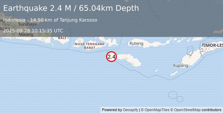 Earthquake Sumbawa Region, Indonesia (2.4 M) (2025-09-28 10:15:35 UTC)