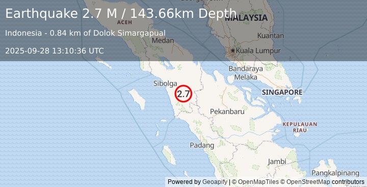 Earthquake Northern Sumatra, Indonesia (2.7 M) (2025-09-28 13:10:36 UTC)