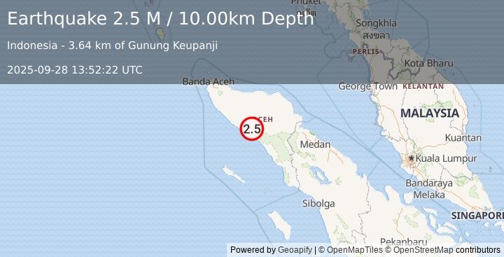 Earthquake Northern Sumatra, Indonesia (2.5 M) (2025-09-28 13:52:22 UTC)