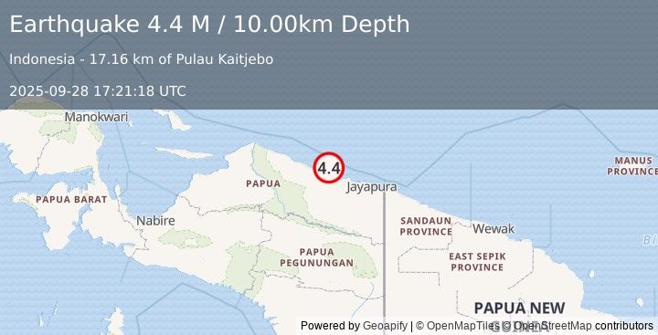 Earthquake Near North Coast of West Papua (4.5 M) (2025-09-28 17:21:19 UTC)