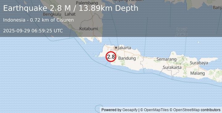Earthquake Java, Indonesia (2.8 M) (2025-09-29 06:59:25 UTC)