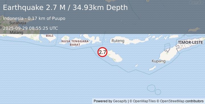 Earthquake Sumba Region, Indonesia (2.7 M) (2025-09-29 08:55:25 UTC)