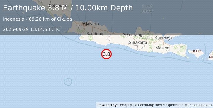 Earthquake Java, Indonesia (3.8 M) (2025-09-29 13:14:53 UTC)