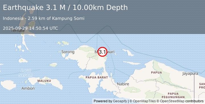 Earthquake West Papua Region, Indonesia (3.1 M) (2025-09-29 14:50:54 UTC)