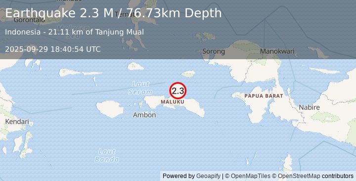 Earthquake Seram, Indonesia (2.3 M) (2025-09-29 18:40:54 UTC)