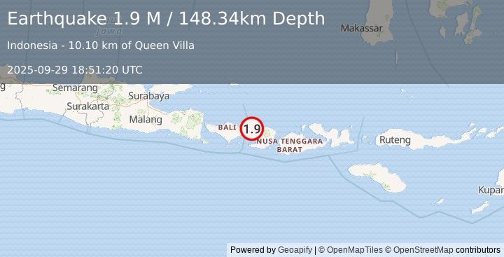 Earthquake Bali Region, Indonesia (1.9 M) (2025-09-29 18:51:20 UTC)
