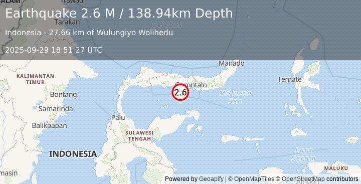 Earthquake Minahassa Peninsula, Sulawesi (2.6 M) (2025-09-29 18:51:27 UTC)